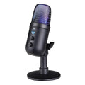 Black USB microphone with RGB lighting for computer and mobile phone recording