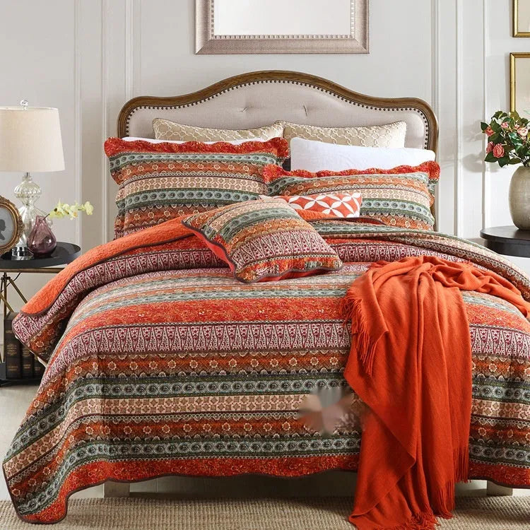 Quilted pure cotton bed cover set with pillowcases for 1.5-1.8 metre beds