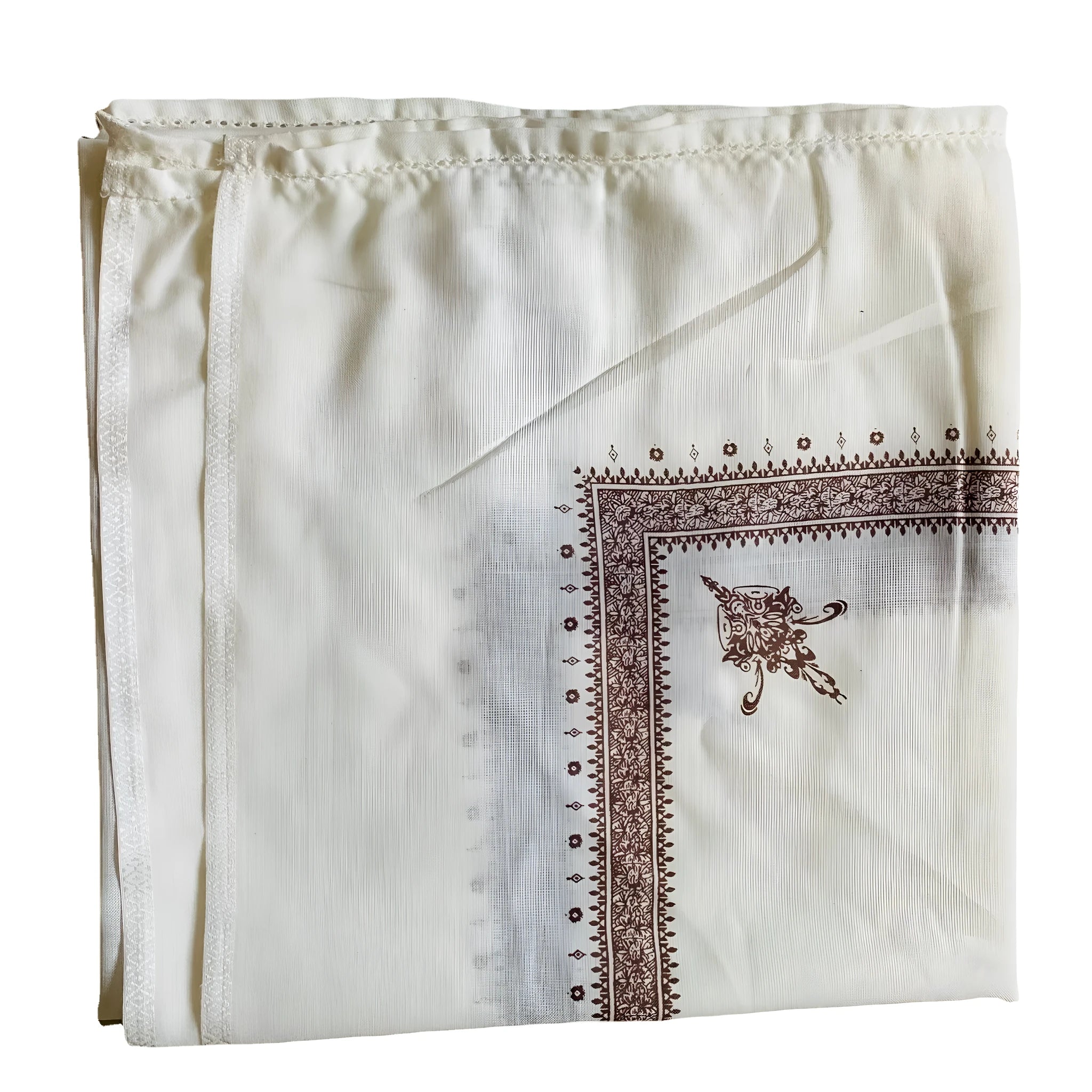 Printed square polyester scarf showing coffee colour option laid flat to display 138cm dimensions