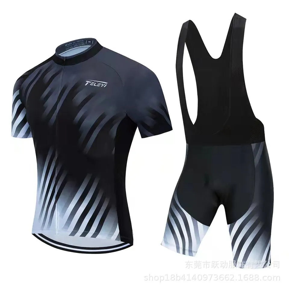 Cycling jersey and pants set with moisture-wicking fabric in various colour options