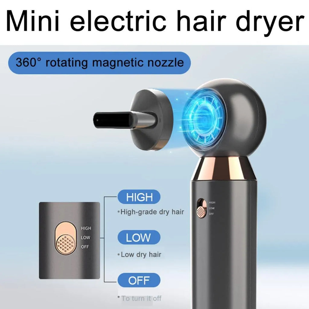 Compact hair dryer with diffuser attachment showing 20cm length scale