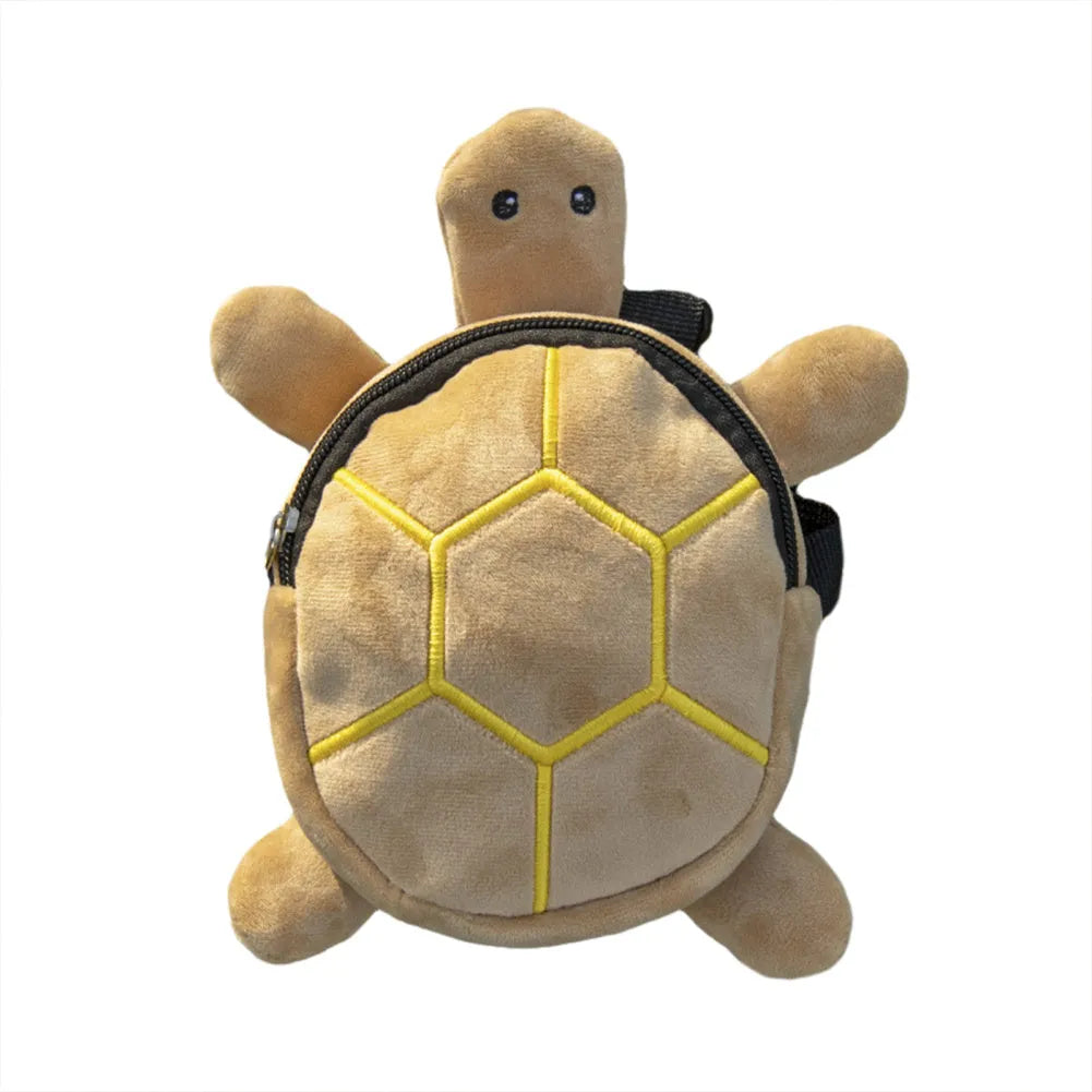 Turtle-shaped dog backpack harness in velvet with metal zipper, shown in available colours