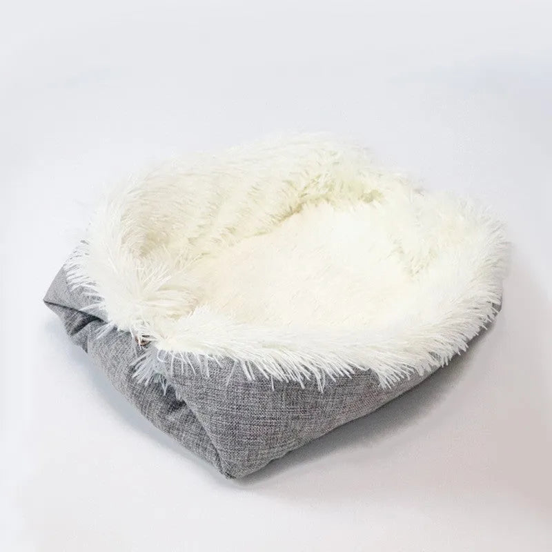 Grey pet blanket with long plush hair and black non-slip bottom particles