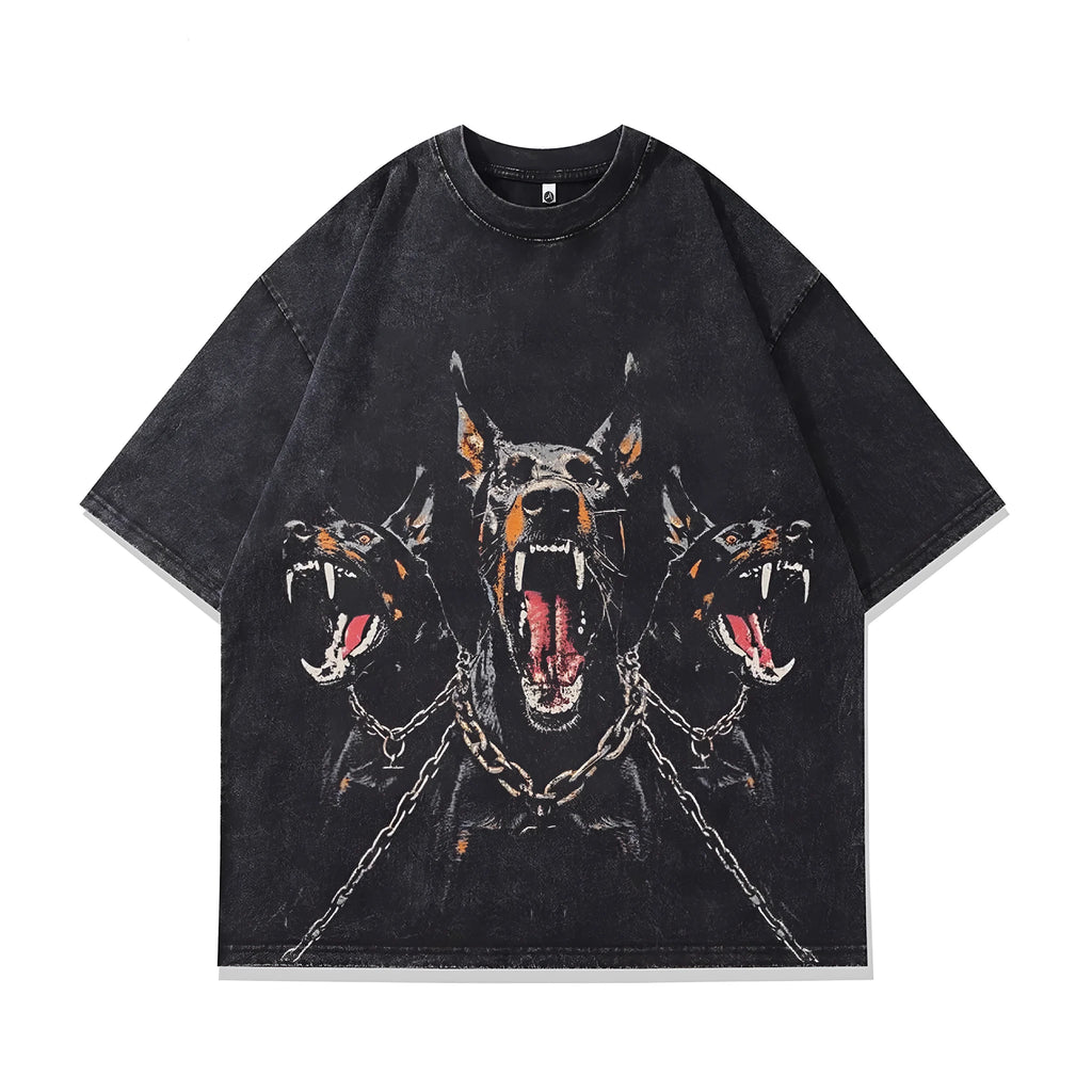 Men's short sleeve cotton T-shirt with character pattern design in loose pullover style