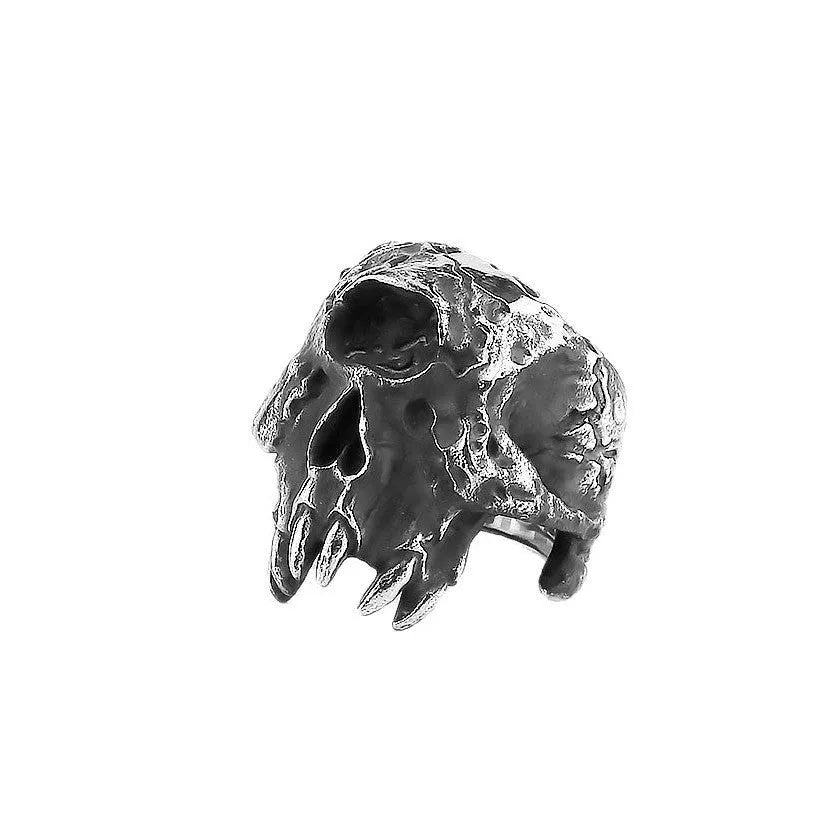 Electroplated alloy skull ring showing one-eyed design on finger, retro punk hip hop style