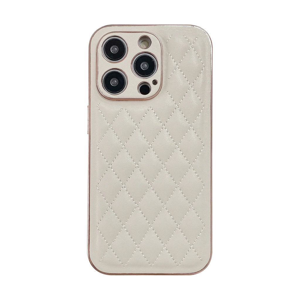 Diamond leather pattern drop-resistant phone case in milky white for iPhone 13 Pro Max