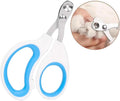 Cat nail clippers with circular hole design in blue, orange, and pink colours