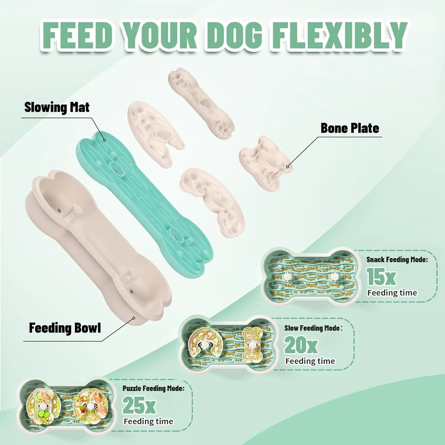 Large green slow feeder dog bowl with three-tier maze design and anti-slip suction cups