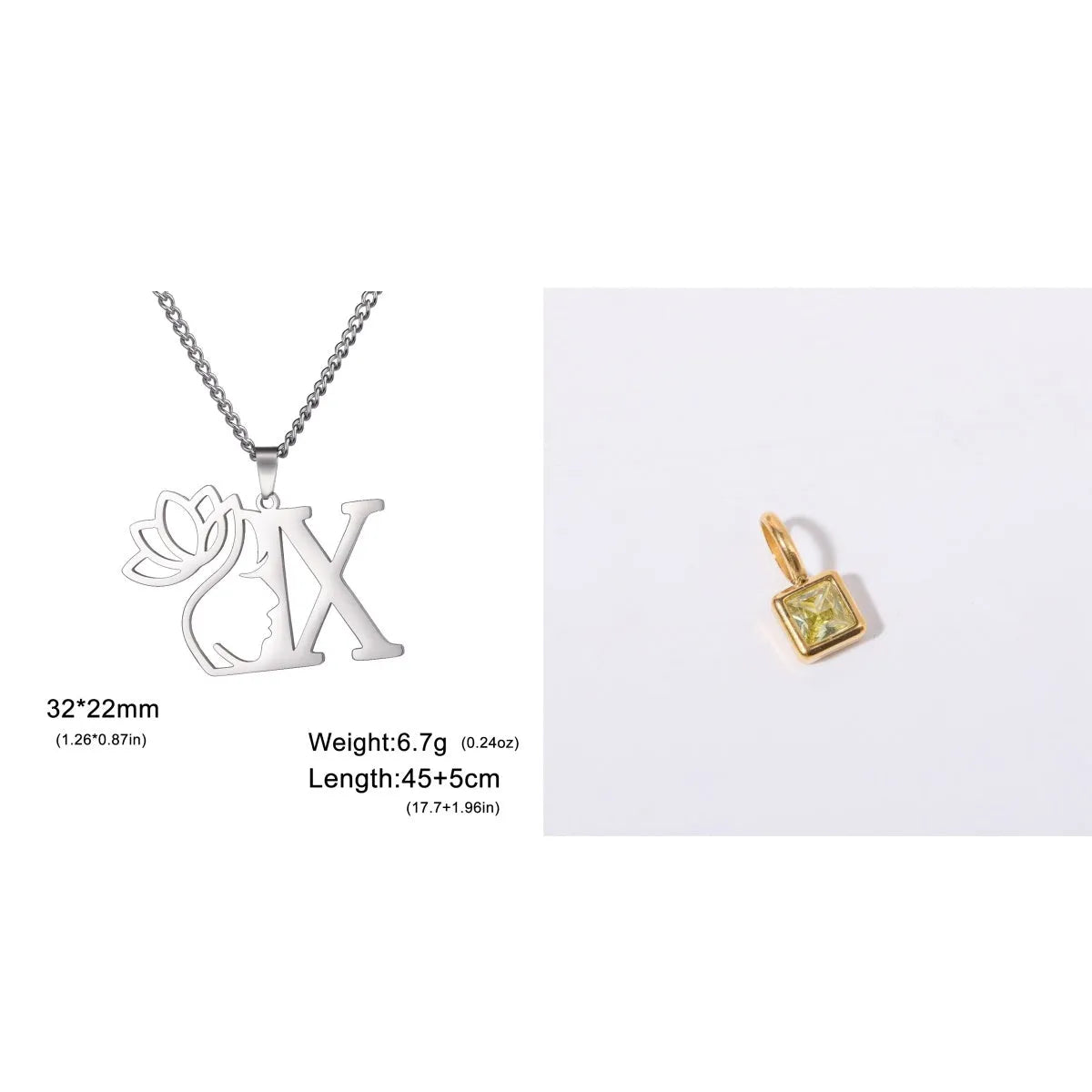 Stainless steel cross chain necklace with electroplated finish shown in gold and silver colour options