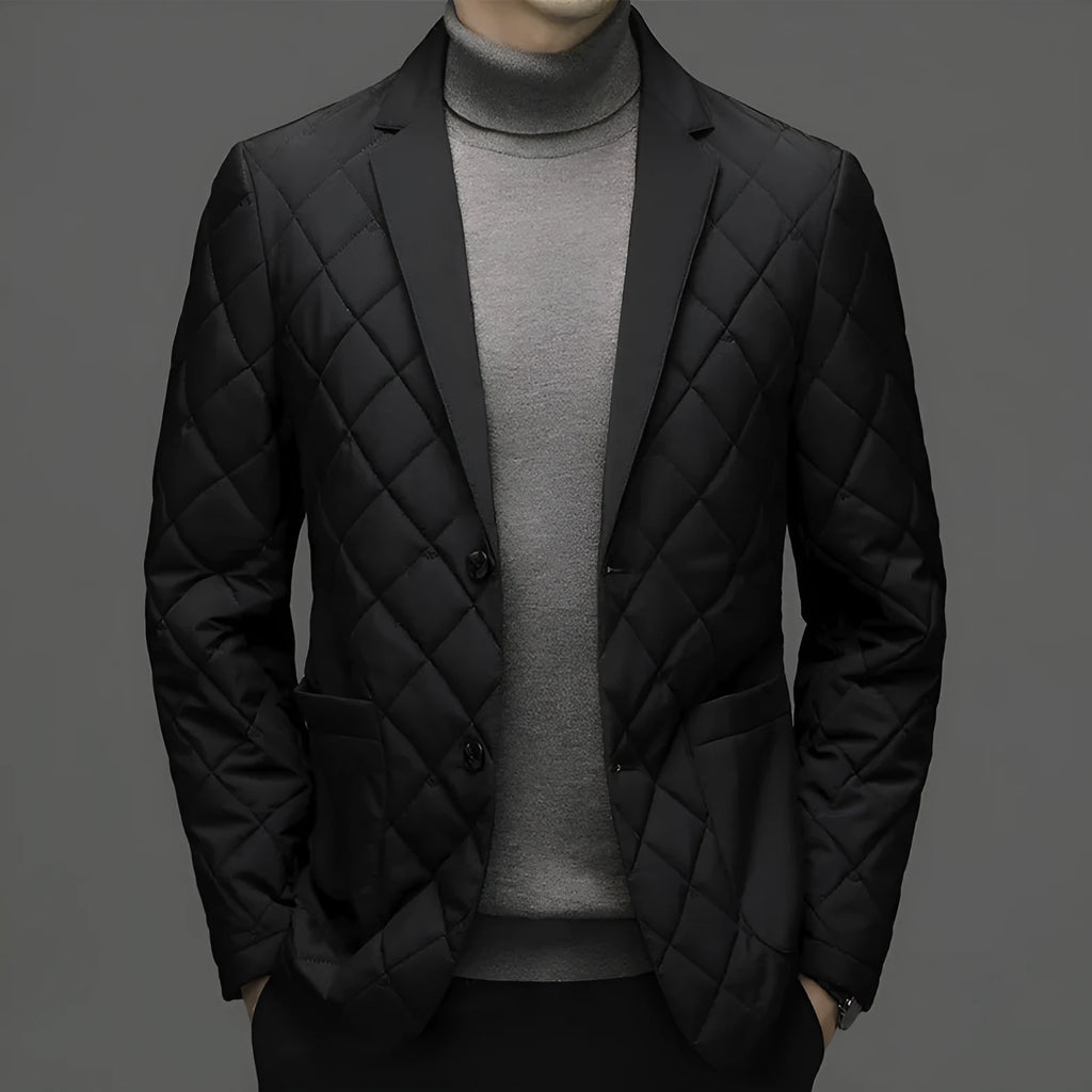 Men's winter down jacket with lapel styling and side seam pockets in solid colours