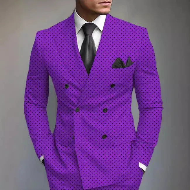 New men's printed posterior median split suit jacket in British style with colour matching pattern and black buttons