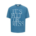 Men's white American retro t-shirt with blue letter print design, loose fit round neck