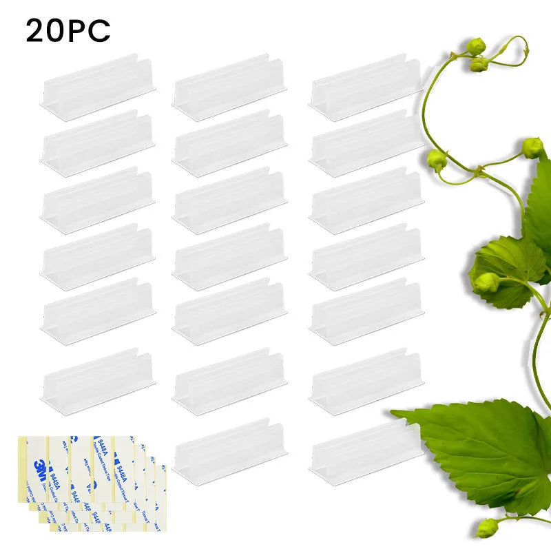 Set of sticky plastic wall-mounted brackets for punch-free bedside data cable organisation