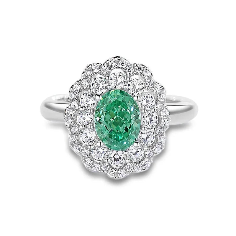 S925 silver geometric ellipse ring with Palai Bahao emerald stone in multiple colour options