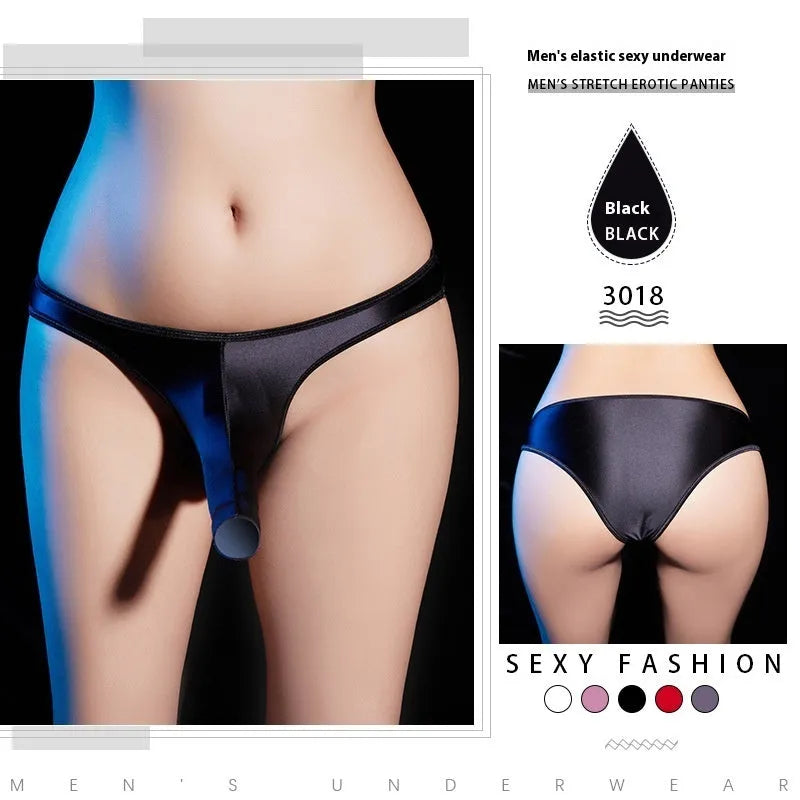 Men's shiny nylon low waist T-back underwear in multiple colour options