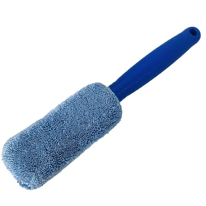 Microfiber car tyre brush with long 29cm handle in grey colour for wheel cleaning