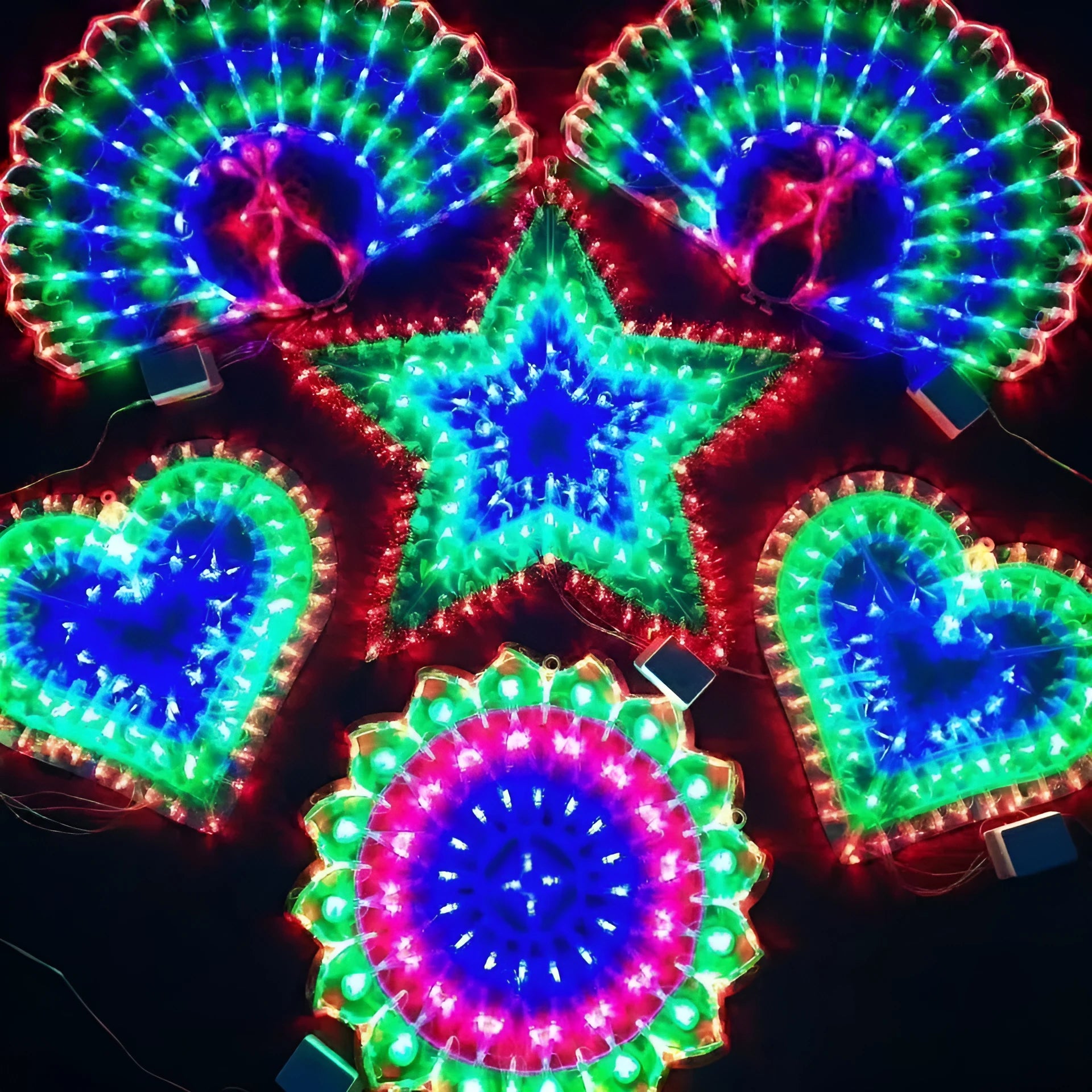 Christmas festival plug-in outdoor decorative string lights with peacock, love, sunflower, and star shapes