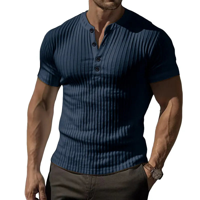Man wearing a slim-fit solid colour polyester sports t-shirt in a muscle tee style.