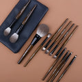 12-piece makeup brush set with wooden handles and PU storage bag