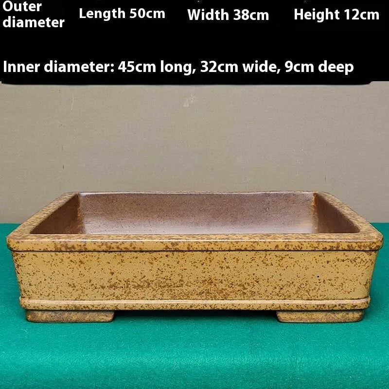 Straight shallow rectangular Yixing flowerpot made from purple sand clay for plants