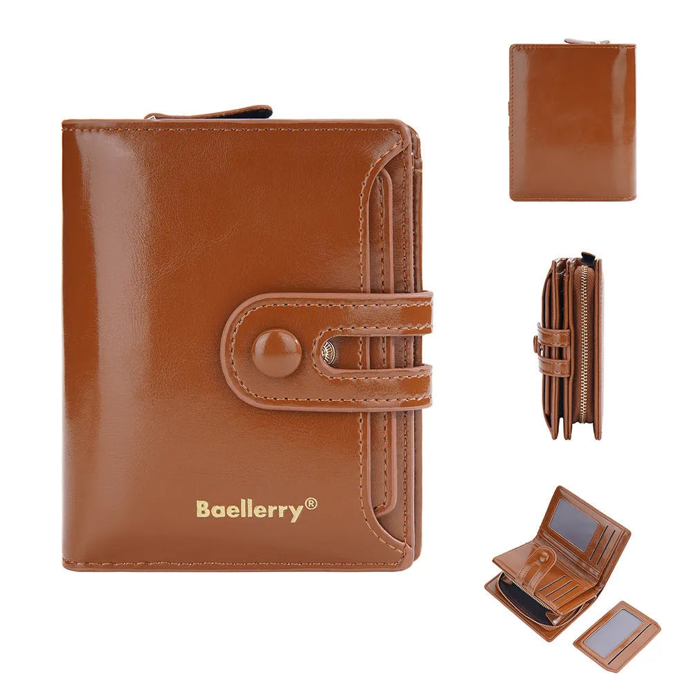 Women's PU leather card holder wallet in various colours showing polyester lining