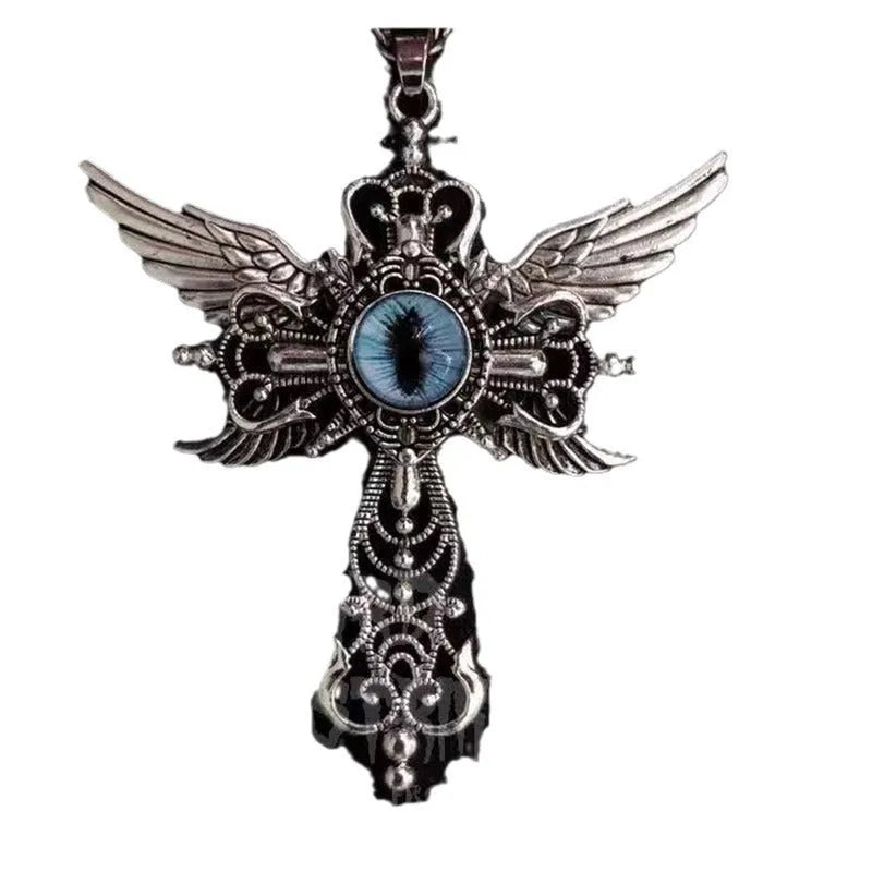 Geometric devil wings cross pendant necklace in alloy with five colour options