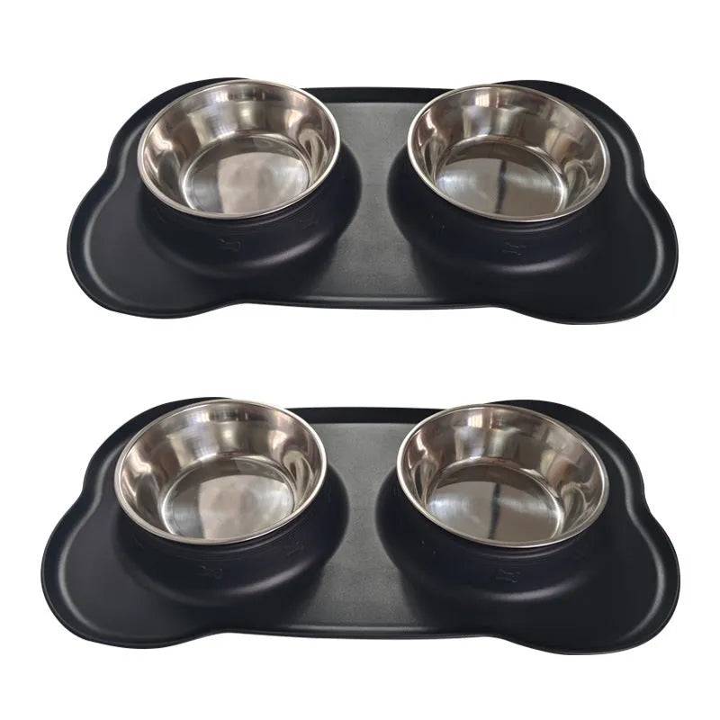 Silicone dog bowl with stainless steel interior in large and small sizes with five colour options