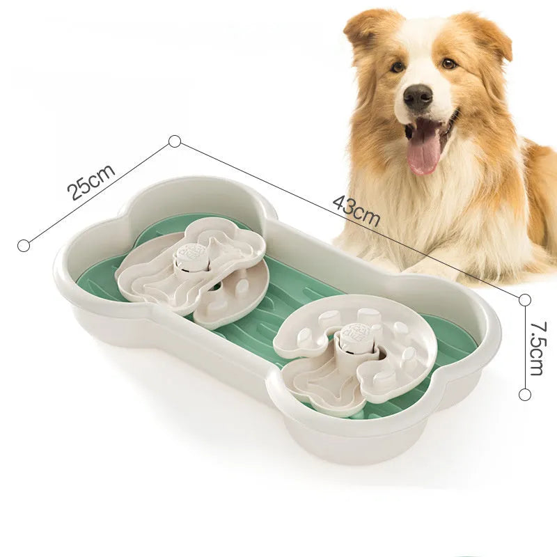 Large green slow feeder dog bowl with three-tier maze design and anti-slip suction cups
