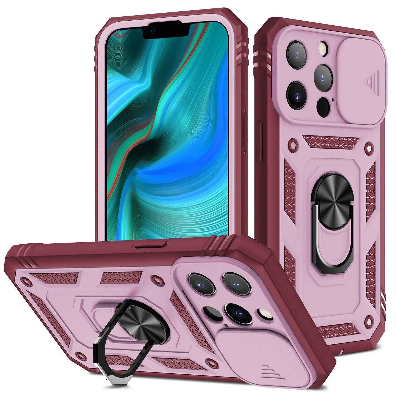 Magnetic iPhone case with sliding bracket for iPhone 12 and 13 in two-tone colour options