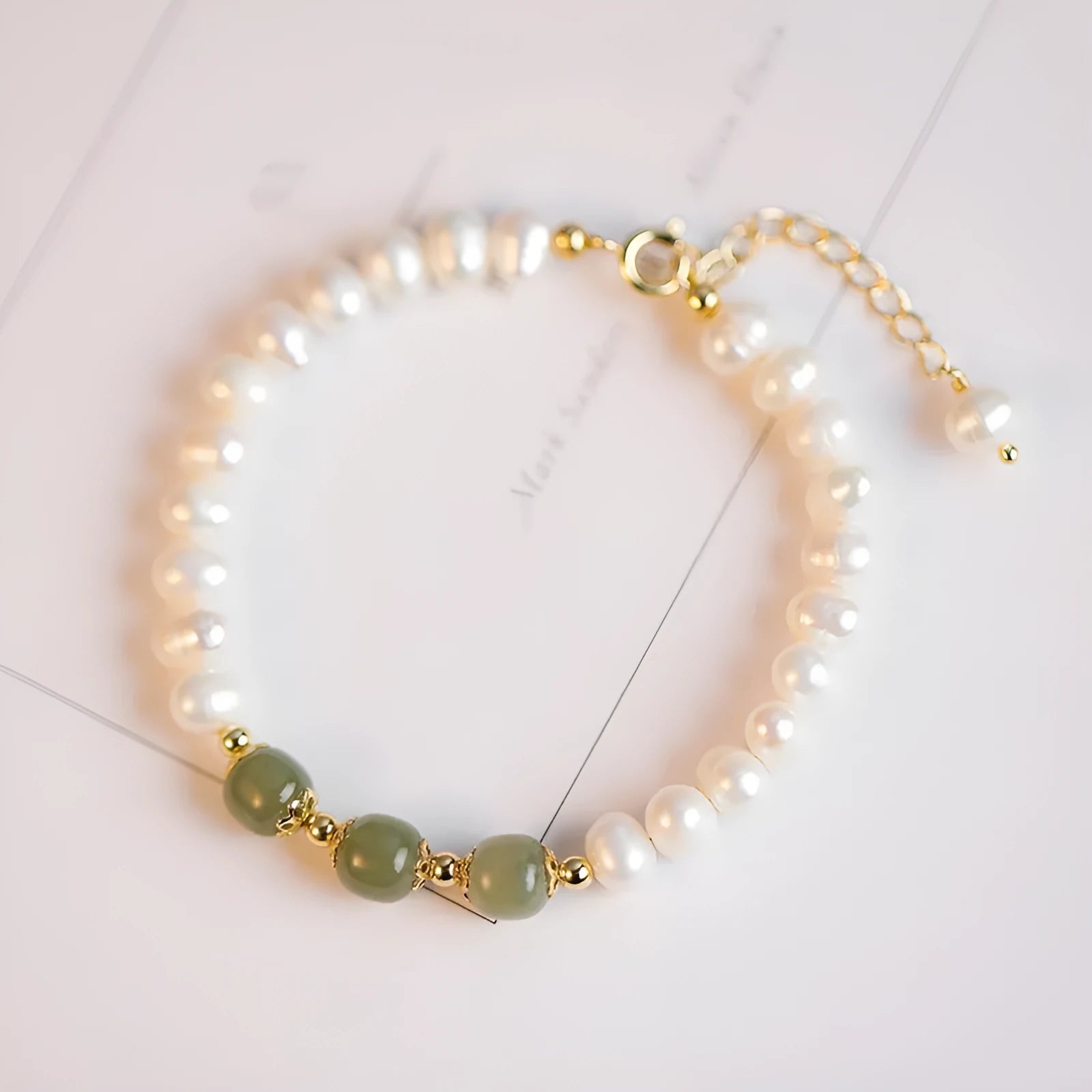 Freshwater pearl bracelet with diamond-shaped design in Hetian jade electroplated colours