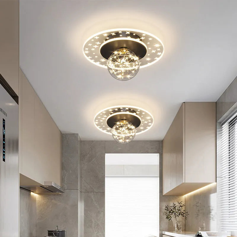 Modern simplicity corridor ceiling lamp in gold finish with colour changing LED lighting