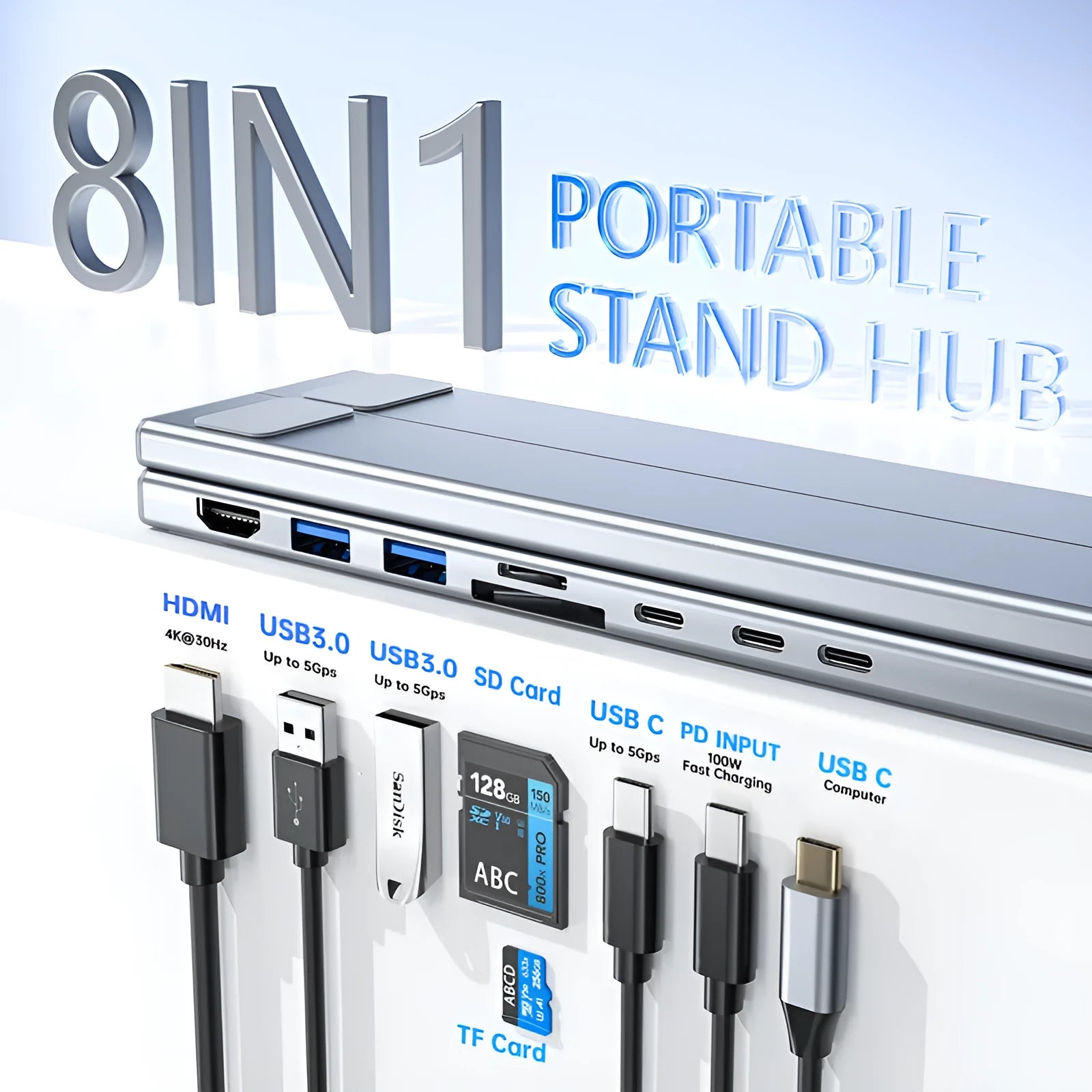 Aluminium alloy folding docking station laptop stand with multiple connectivity ports