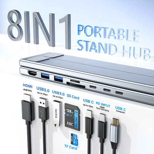 Aluminium alloy folding docking station laptop stand with multiple connectivity ports