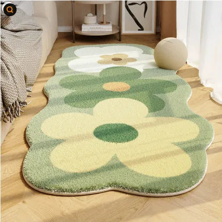 Colourful flower-shaped bedside blanket with floral print on a soft imitation cashmere texture