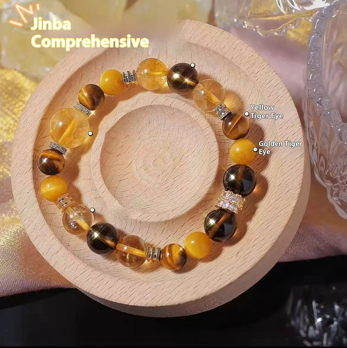 Natural yellow tower crystal string beads bracelet with 10mm Jinba beads manual craftsmanship