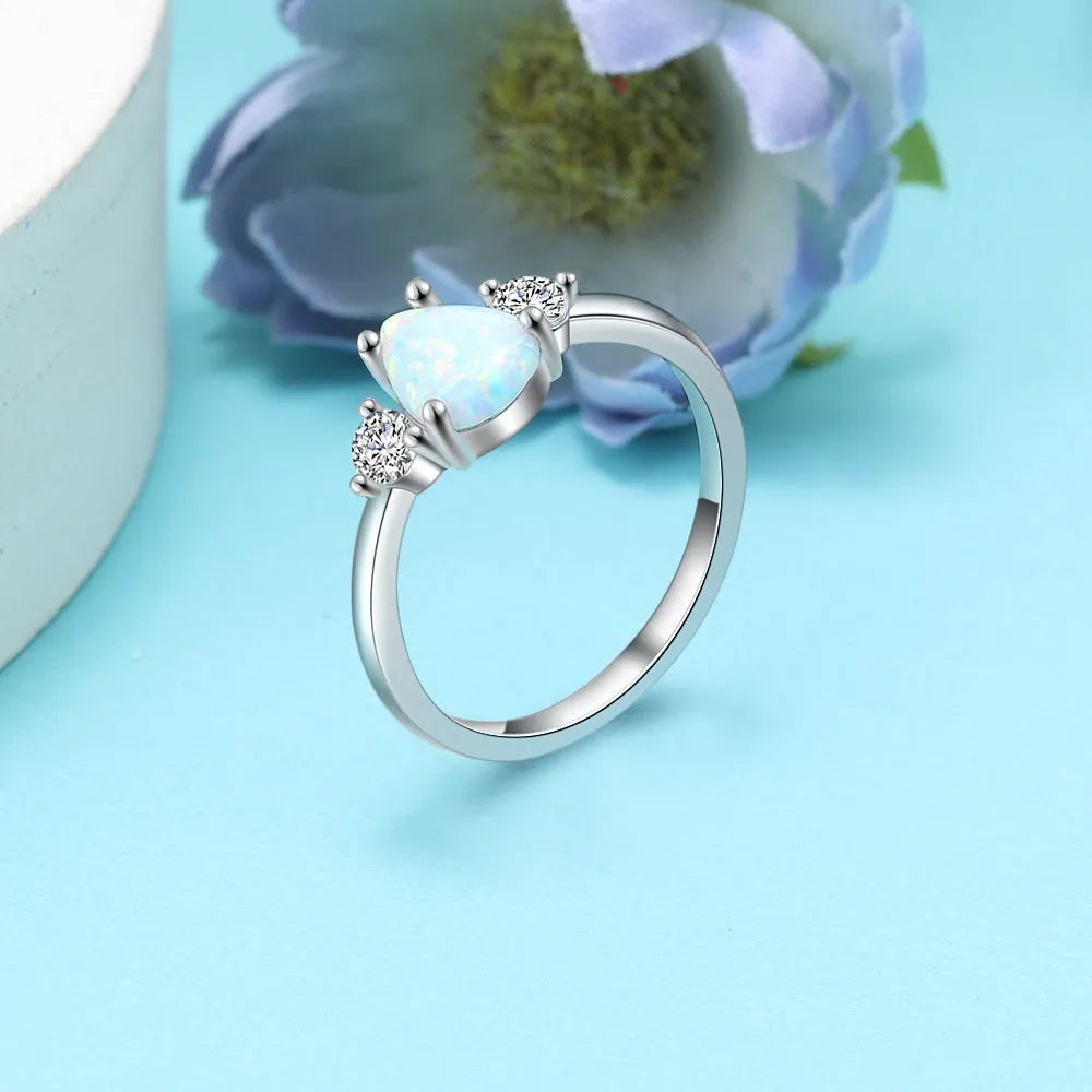 Women's sterling silver ring with water droplet original design electroplated finish