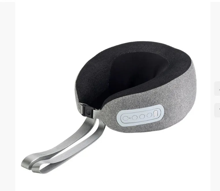 Light gray U-shaped memory foam massage pillow with USB cable for home use
