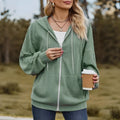 Green women's hooded zip-front casual coat in Japanese Korean style with loose fit
