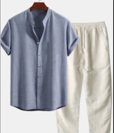 Men's floral print polyester shirt with matching pants in slim fit cardigan style