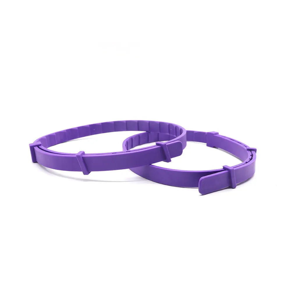 Four dog anxiety relief collars in different colours, showing Chinese style design and TPR material.