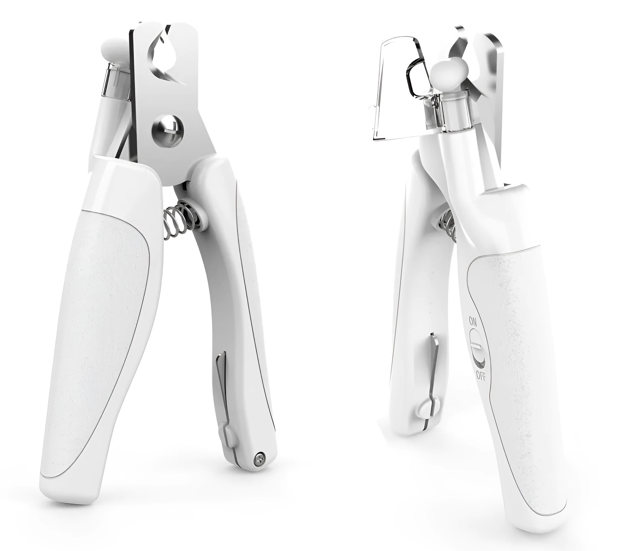 Electric LED pet nail clippers in white with built-in light for safe trimming