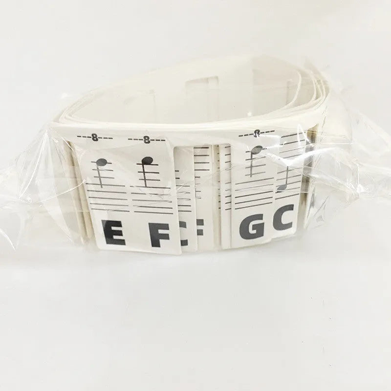 Piano keyboard stickers for 88 keys with black notes and colour note bars in OPP bags