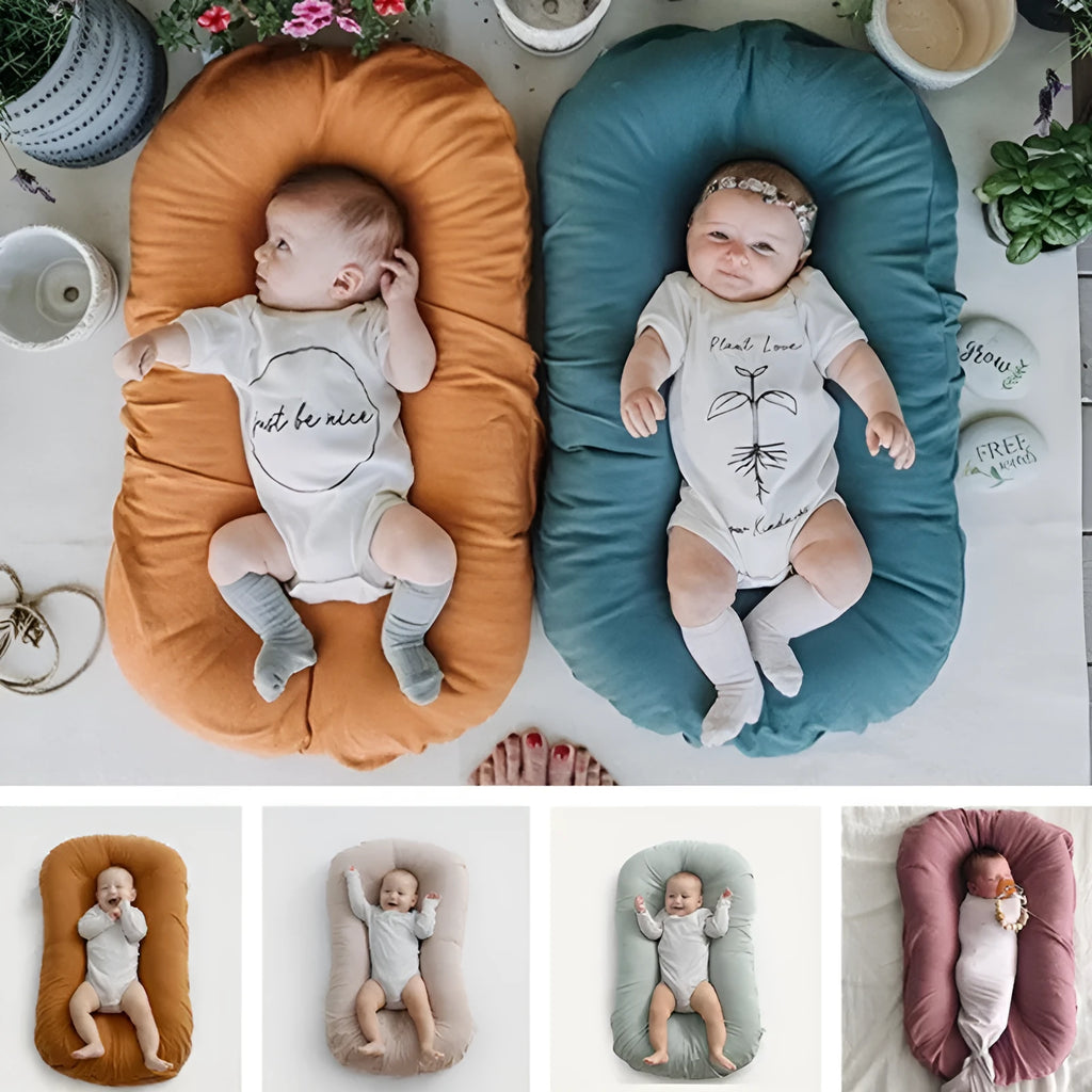 Portable cotton baby nest crib measuring 75x45cm with PP cotton filler in beige colour