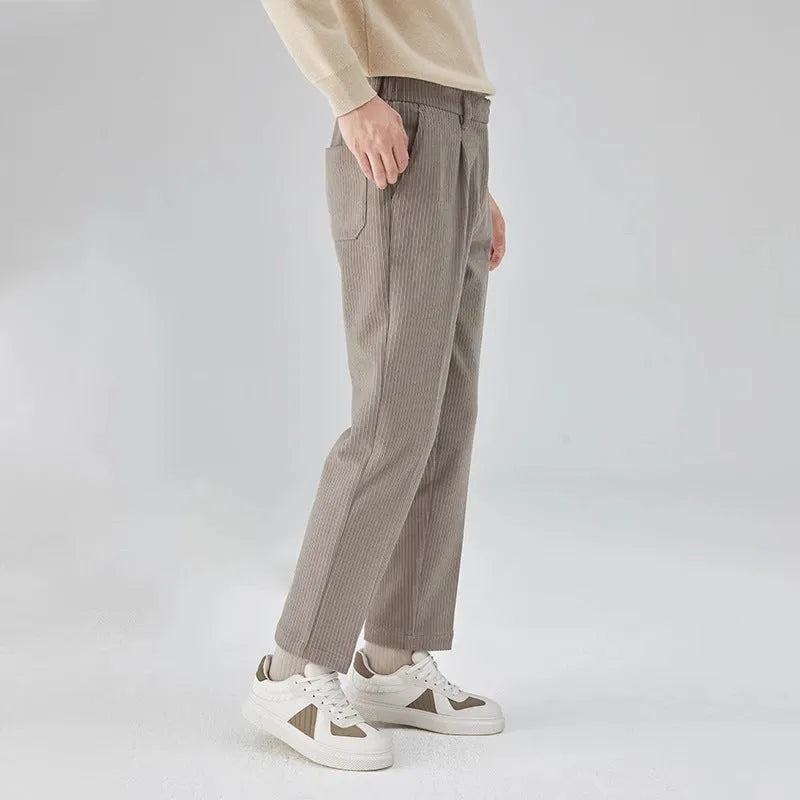 Men's loose-fitting straight-leg corduroy trousers in beige colour