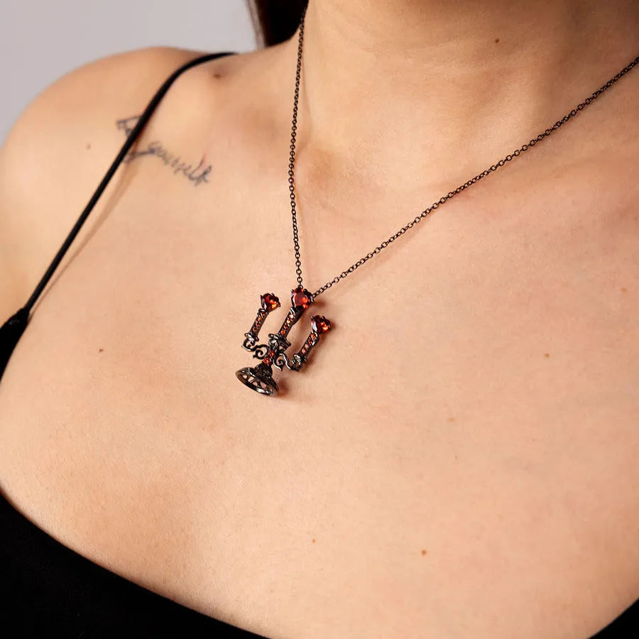 Gothic retro hollow candlestick clavicle chain necklace with cross chain design
