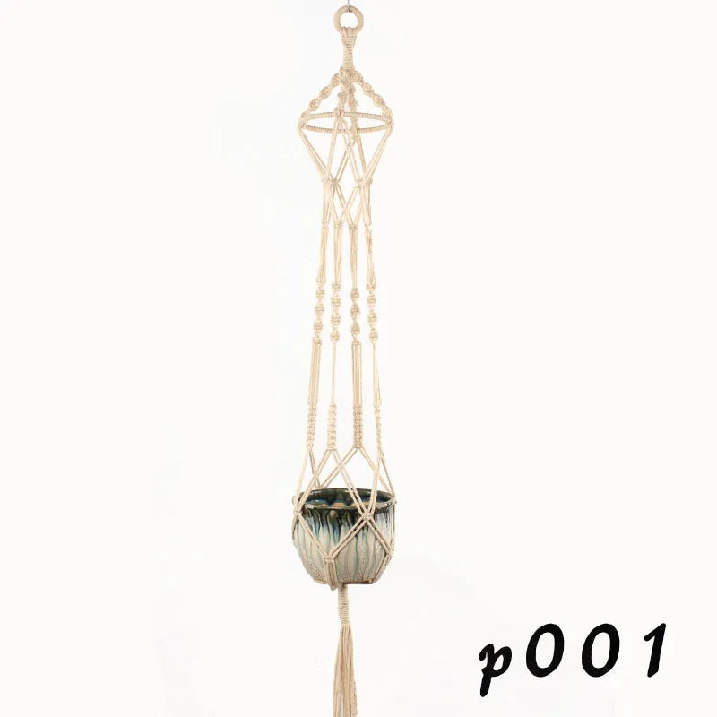 Woven wire plant basket holder with cotton rope construction in desktop and wall hanging styles
