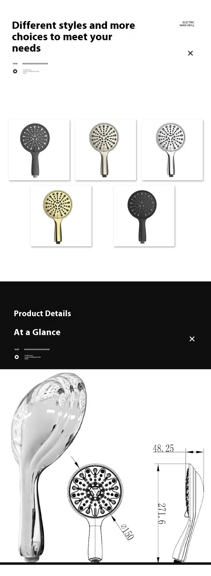 Chrome electroplated portable handheld shower head with six function dial