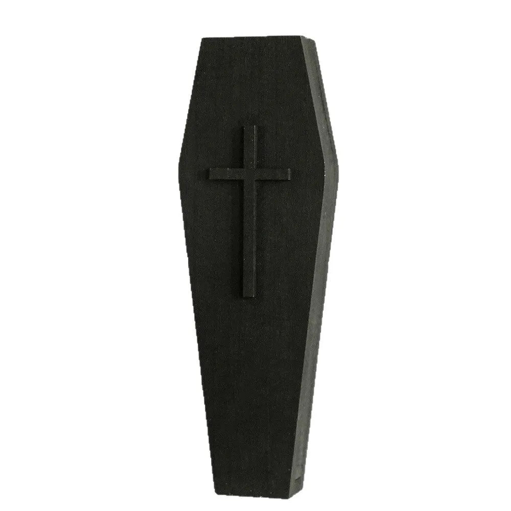 Black cross-shaped wooden wall shelf for home decoration, measuring 27 by 9 centimetres.