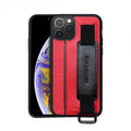 Imitation leather phone case with wristband and adjustable bracket in brown colour for iPhone