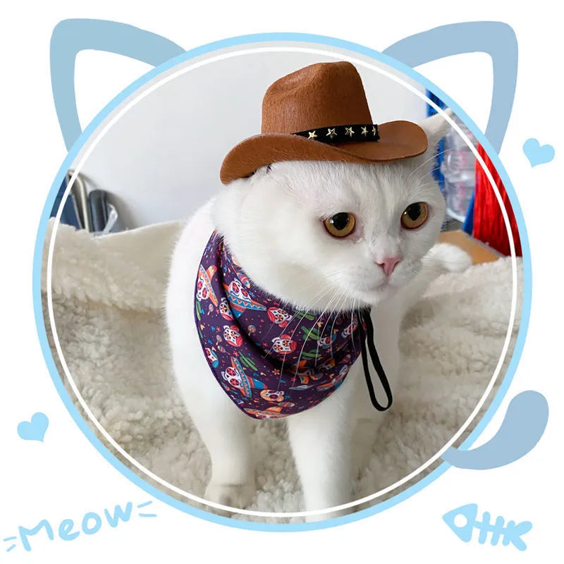 XINGX British cowboy hat for cats in non-woven fabric with decorative ribbon trim.